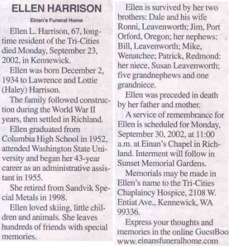 Ellen Harrison - Funeral Notice