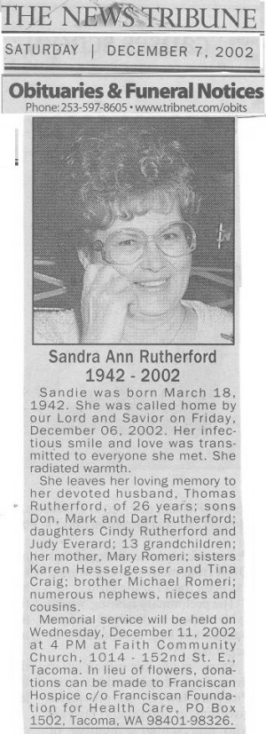 Sandi Romeri Rutherford - funeral notice