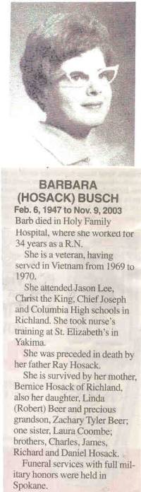 Barbara Hosack Busch - Funeral Notice