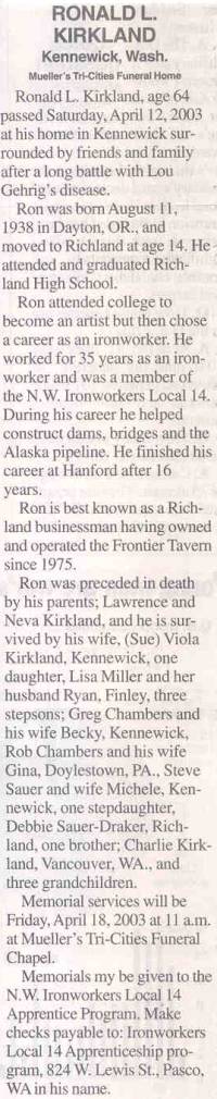 Ron Kirkland - Funeral Notice