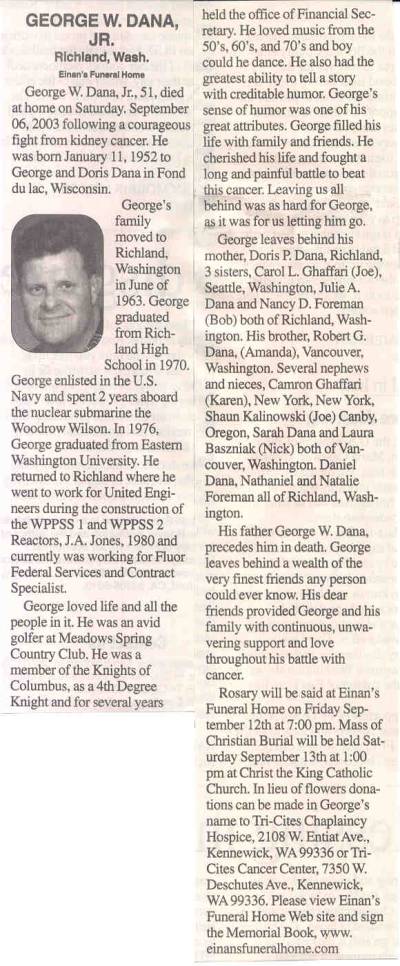 George Dana - Funeral Notice